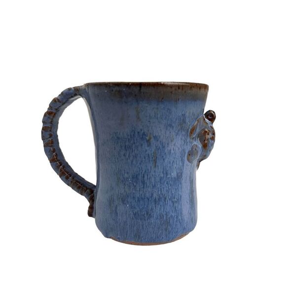 SeaTurtle Stoneware Coffee Mug Blue Drip Glaze Enamel Art Pottery Signed - Picture 8 of 13